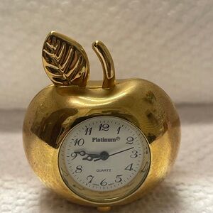 Gold Apple Clock Wall Decor with Leaf Accent